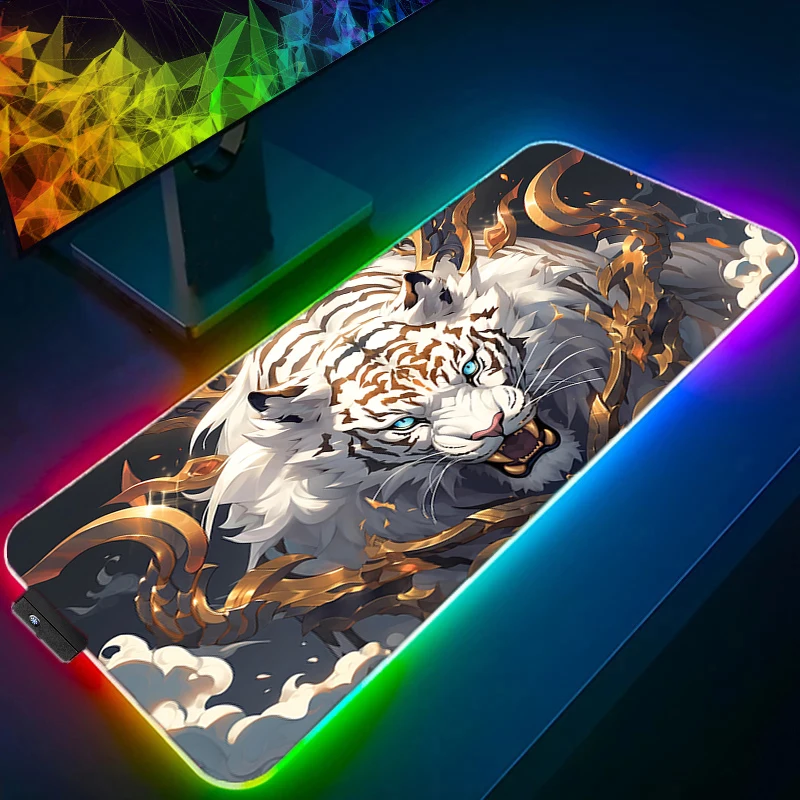 

RGB LED Anime HD Print Mouse Pad Gaming Mousepad Rubber Tiger Computer Desk Mouse Mat Gamer Accessories Non-slip Keyboard Pad