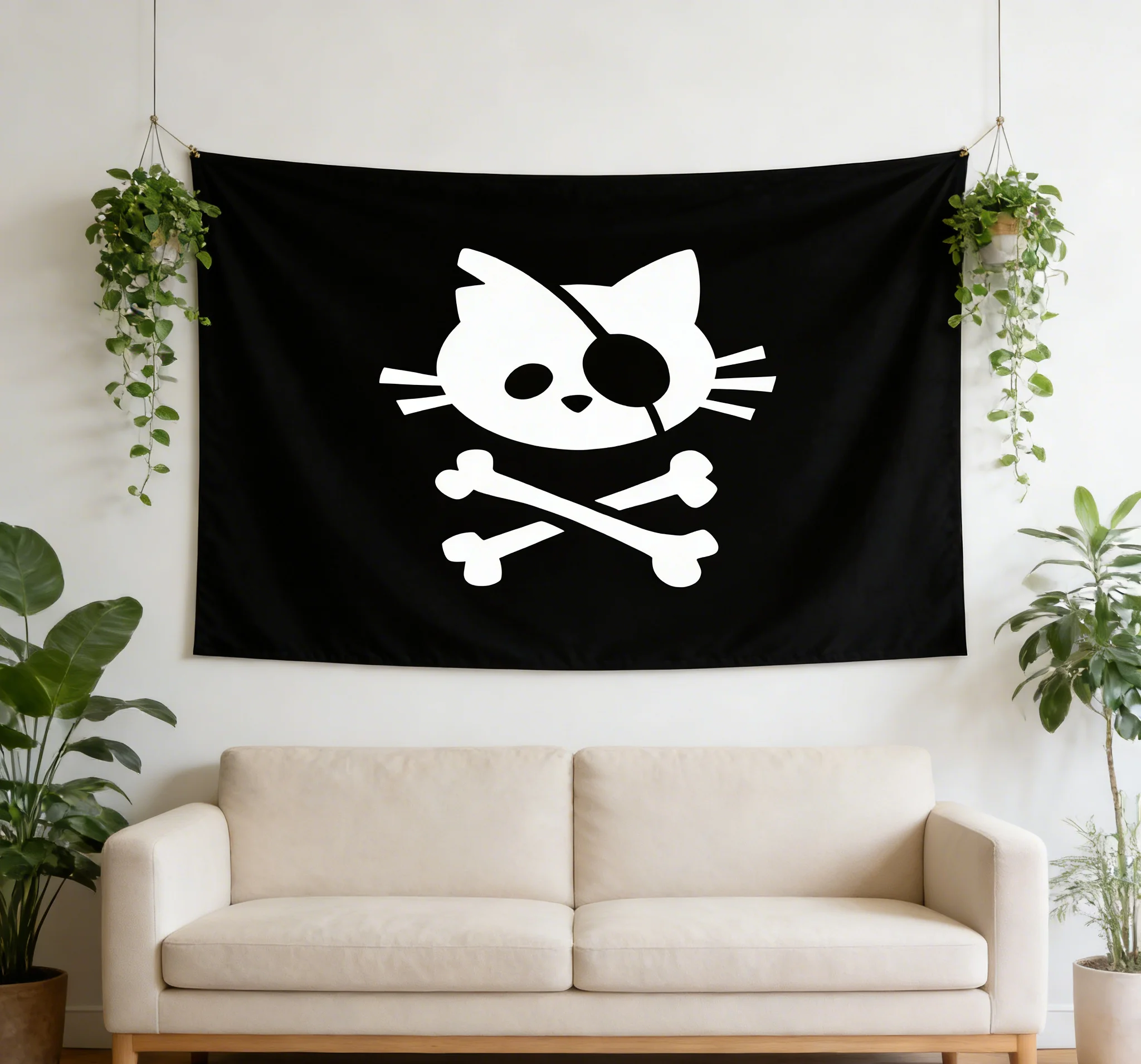 1pc Pirate Cat Skull & Crossbones Tapestry Gothic Punk Bedroom Wall Decor