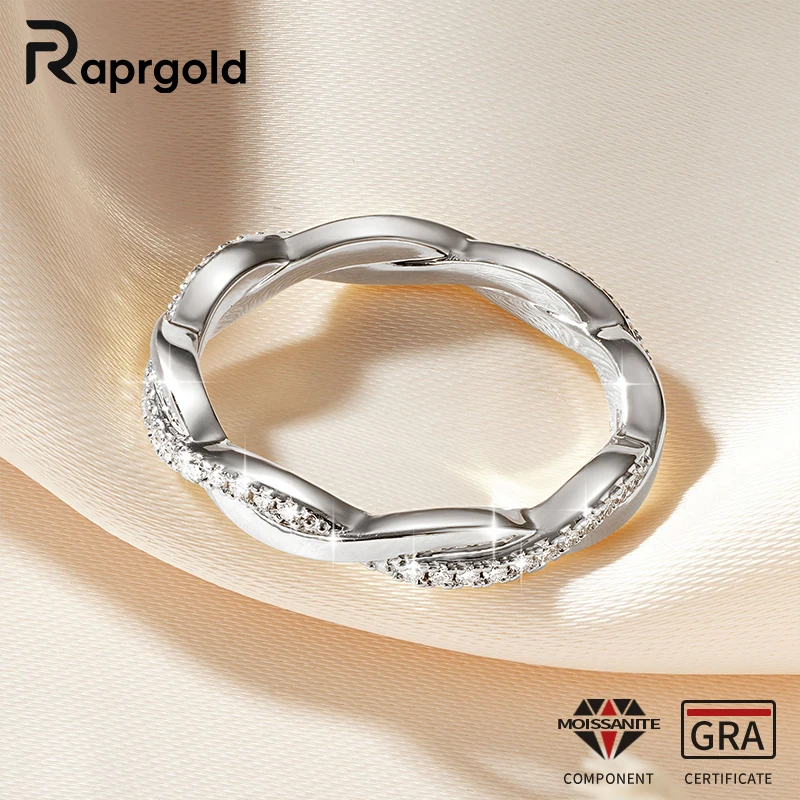 

RAPRGOLD 1mm Round Cut Lab Created Diamond Moissanite Eternity Band Ring for Women Engagement Twist Rings Wedding Jewelry Gifts