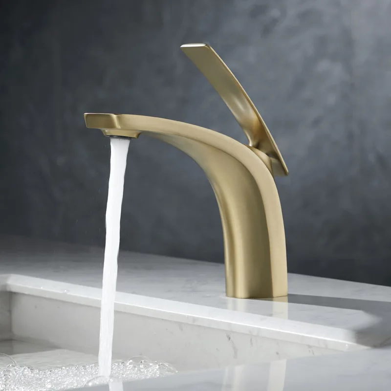 

All-copper gunmetal gray brushed gold and black basin faucet, high-end personalized light luxury style countertop sink tap