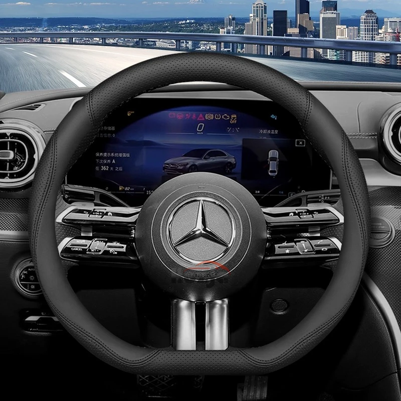 Leather Car Steering Wheel Cover for Mercedes Benz W214 C200 V-class GLE E-class GLA 200 GLC CLA A200 Interior Accessories 2025 view 4