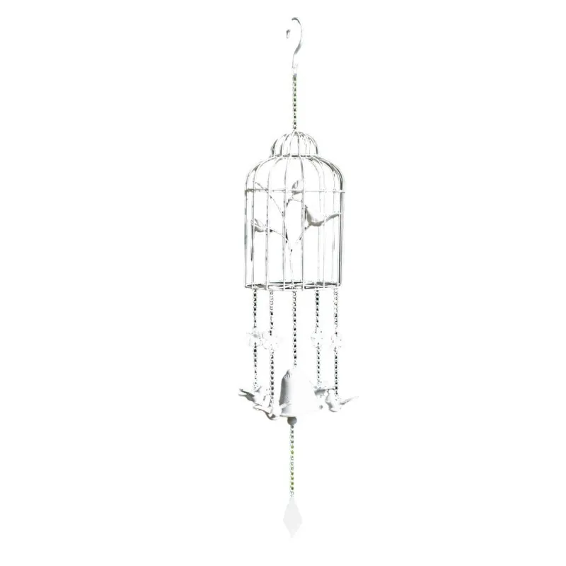 Wrought iron white bird cage wind chimes, courtyard balcony pendant, indoor bedroom wall literary decoration