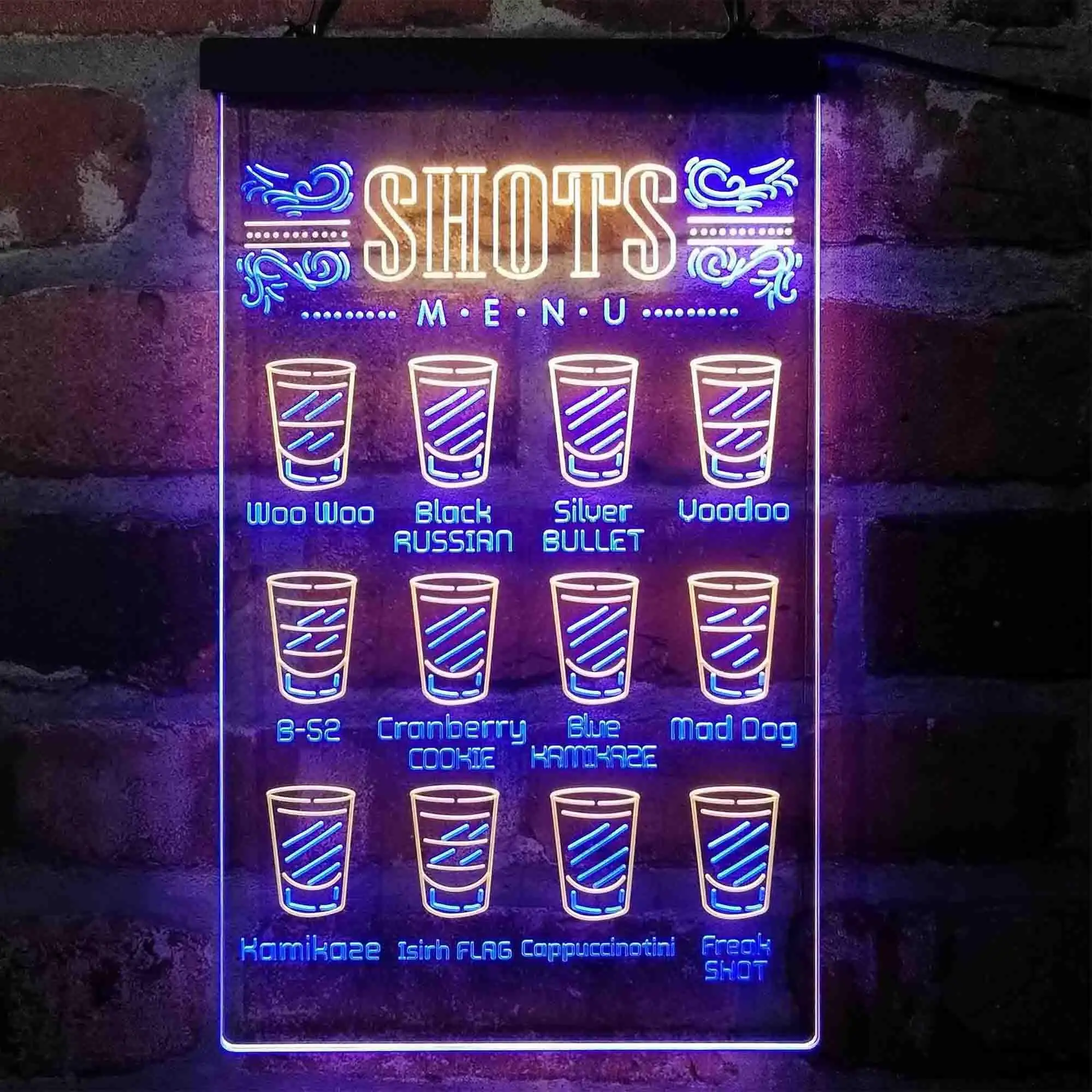 Shots Menu. Bar Tender Dual Color Led Neon Sign st6-i4101