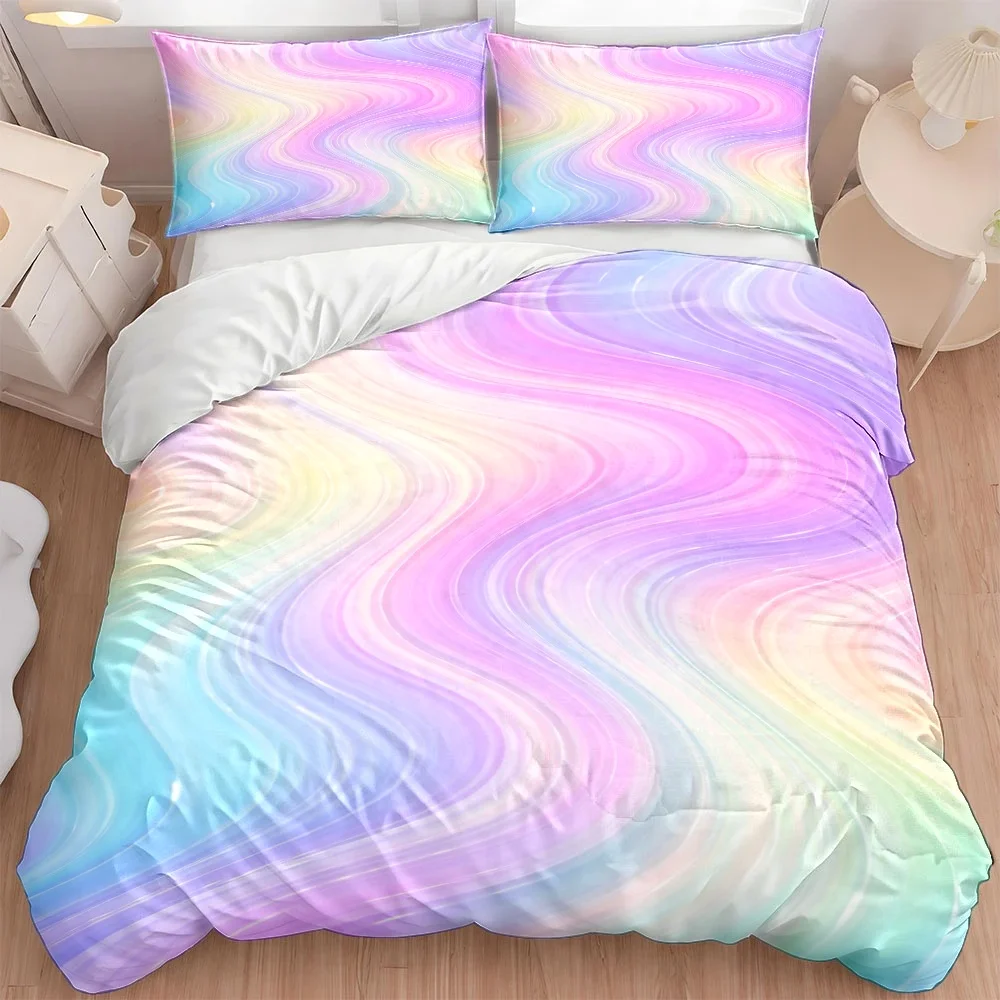 3Pc Dreamy Gradient Fluid Pattern Quilt Cover Set, Three-Piece Bedding Set (1*Quilt Cover + 2*Pillowcases), Suitable for All Seasons, Machine Washable, Invisible Zipper Design, Large Double Bed Cover Set, Suitable for Home, Dormitory, Master Bedroom, Guest Room, Soft and Skin-Friendly Bedding Set, Home Bedding Set, Fresh Macaron Color Series Quilt Cover Set, Comfortable and Breathable Bedroom Bedding Combination, 2D Flat Print