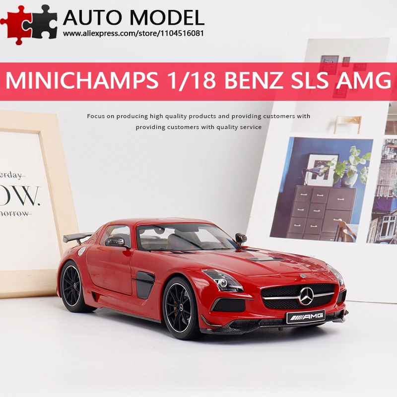 Mercedes Benz Sls Amg Black Series Diecast Model Minichamps 1:18 Simulated Car Model Open Door Collection Gift Boys Metal