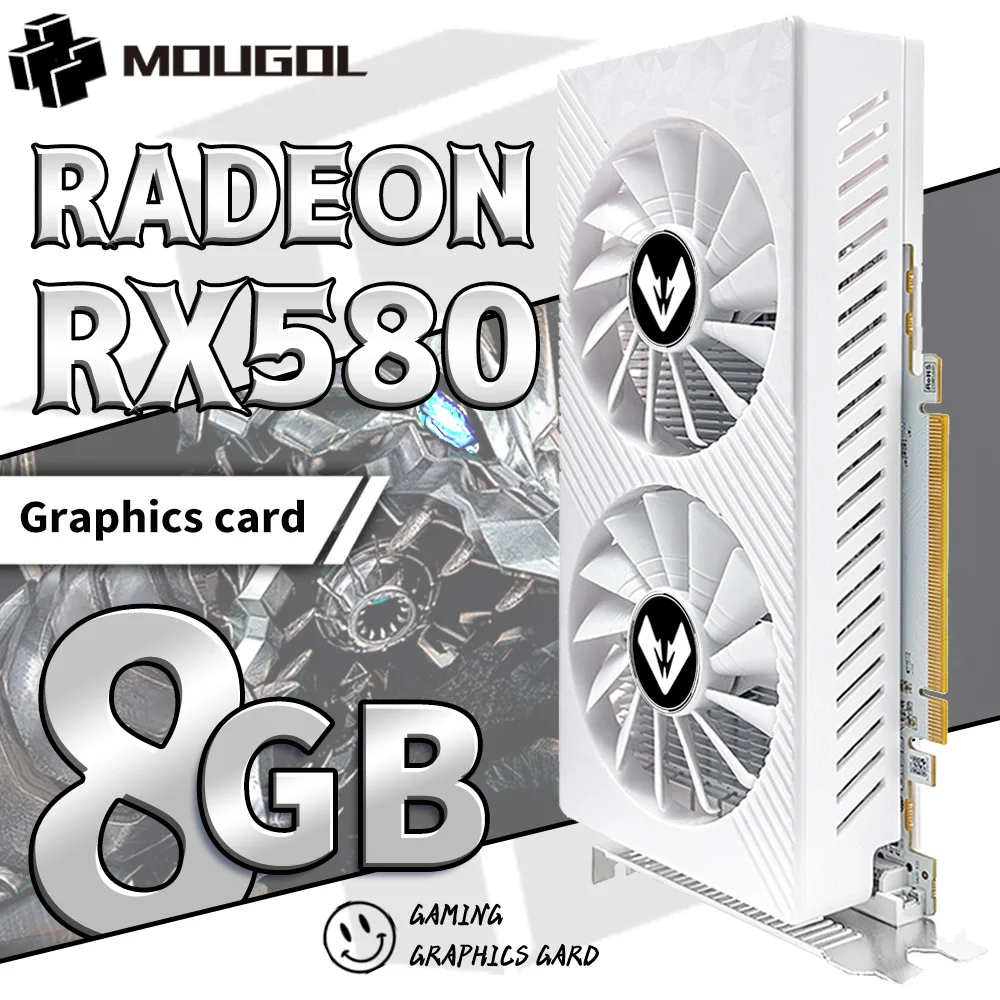 MOUGOL AMD Radeon RX580 8GB Gaming Graphics Card GDDR5 256-bit PCI-E 3.0X16 rx580 8gb Desktop Computer Video Office white GPU