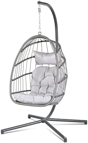 Hanging Egg Chair with Stand - Indoor/Outdoor Swing Hammock Chair with Plush, Washable Cushions, 350LBS Capacity, Ideal