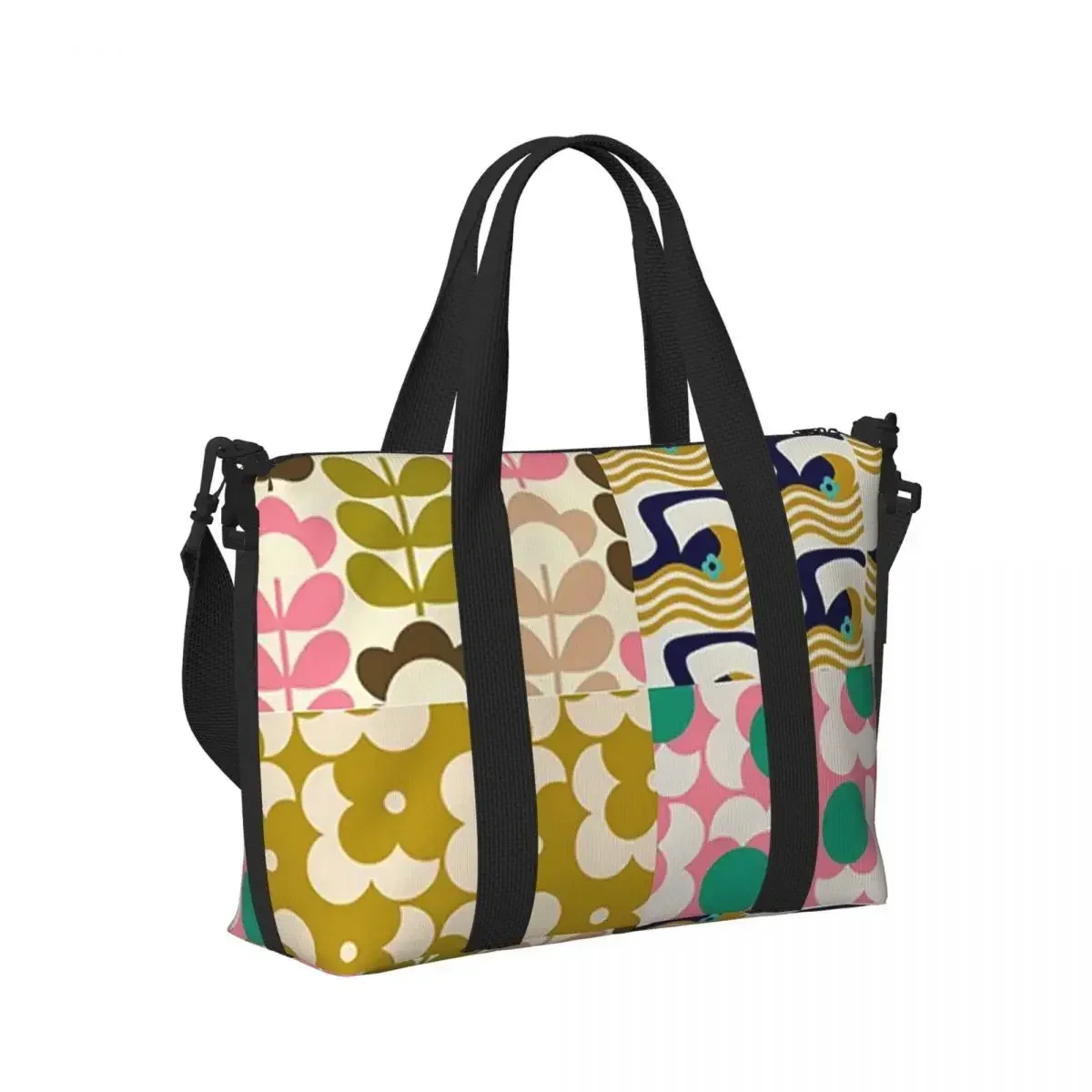 Orla Kiely Flowers Abstract Beach Travel Bag Large Capacity Tote Bags for Gym Sport Women Shopping Duffle Shoulder Bag