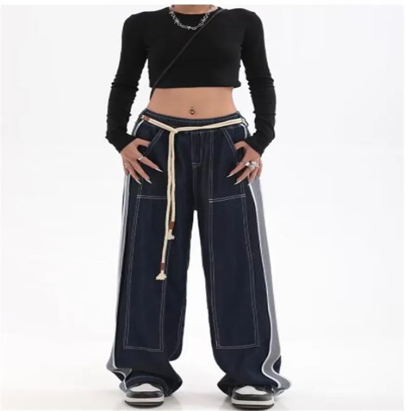 Womens Jeans High Waist Fashion Straight Baggy Denim Pants Streetwear American Style Wide Leg Denim Trouser Spring 2023