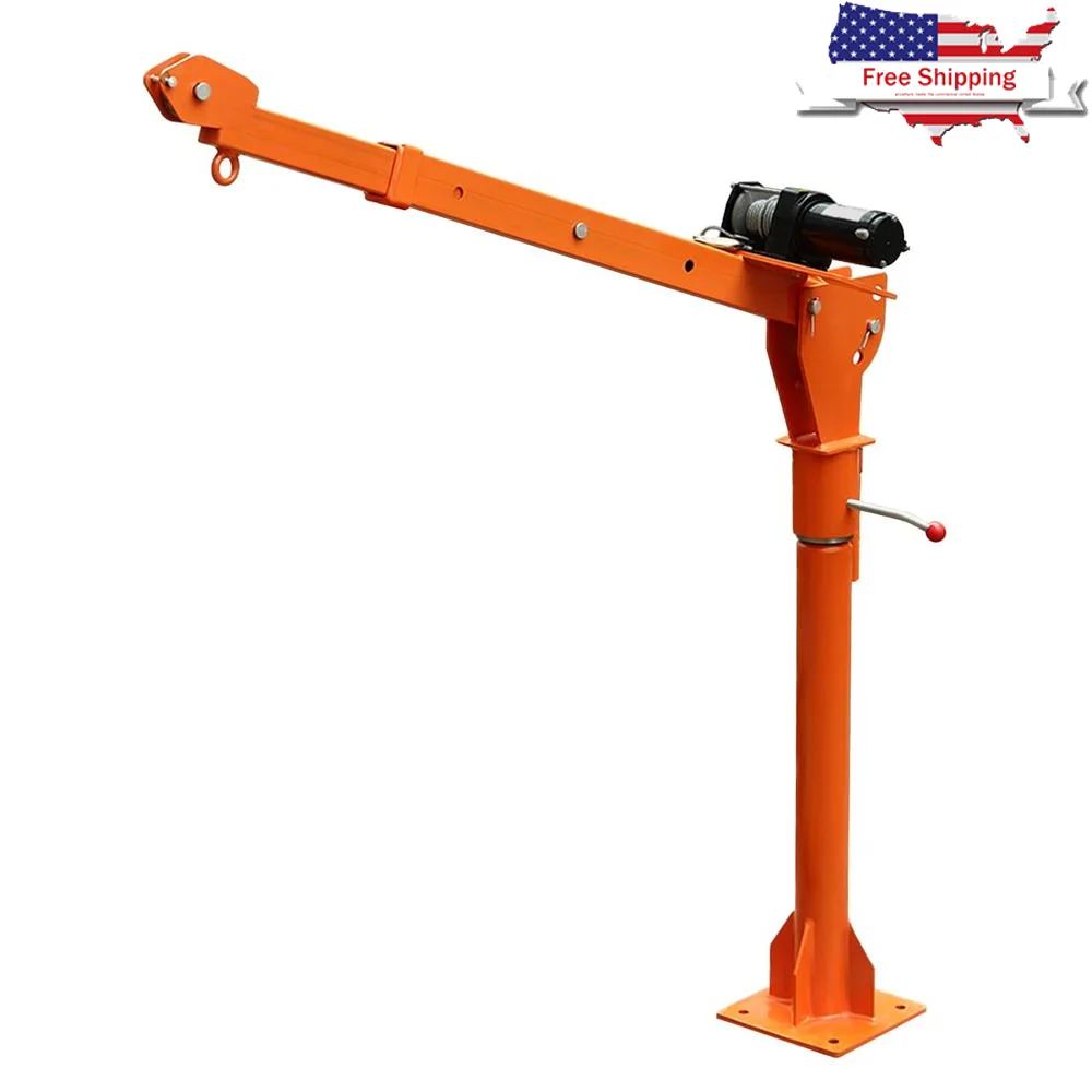 1100lb Truck Crane Hoist Electric Winch 3500lb Steel Jib Crane 360° Rotation