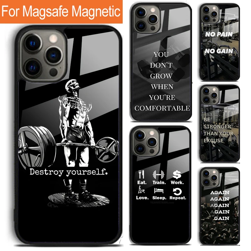 Bodybuilding Gym Fitness Quotes Phone Case For iPhone 16 15 14 13 12 11 Pro Max Plus Magsafe Magnetic Wireless Charging Cover