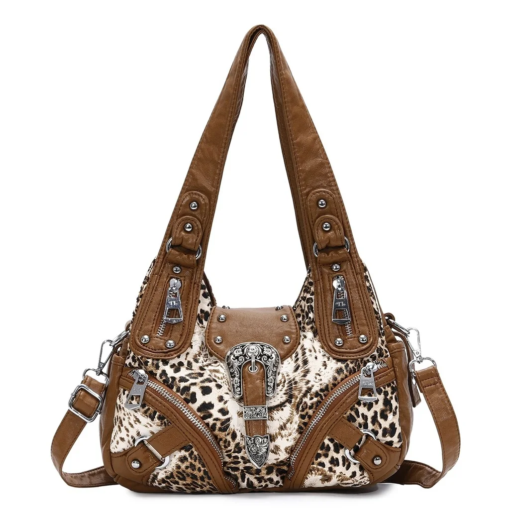 

Venn angel Vintage Western Leopard Print Hobo Handbag for Women,Soft Washed Faux Leather Shoulder Crossbody Bag Casual Satchel