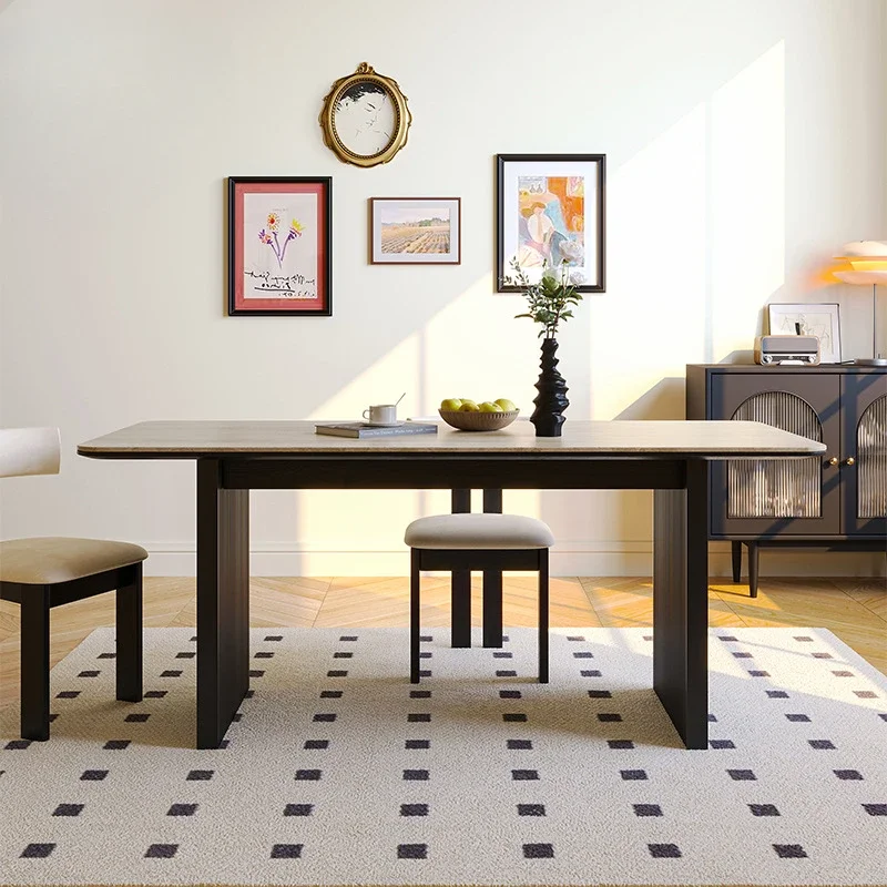 French Vintage Rock Plate Dining Table Italian Minimalist Solid Wood Designer Dining Table Simple Home Furniture Esstisch FYDT image 4