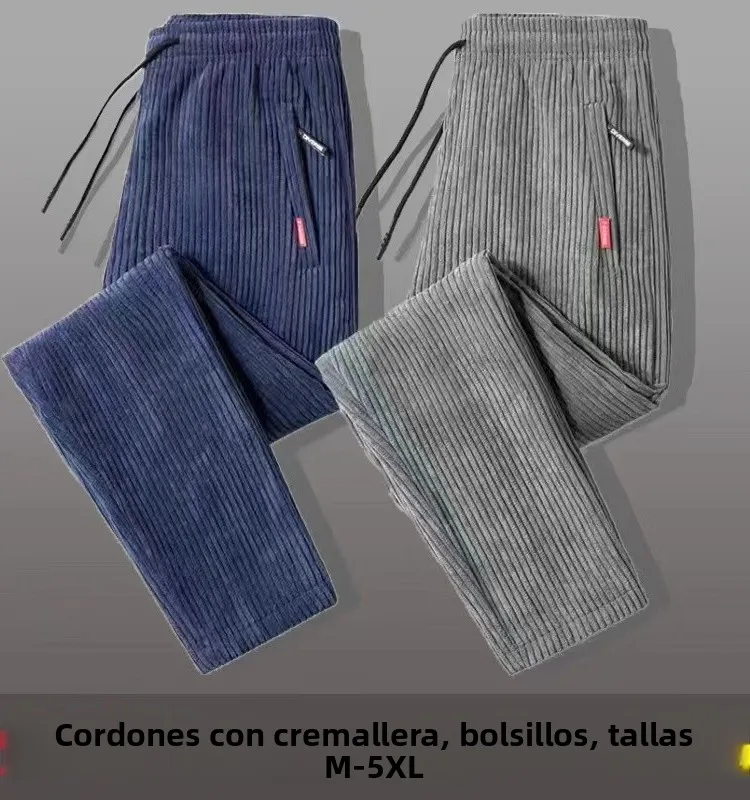 Plones de Pana para Hombre, Fors de Felpa uesa, Estilo Casual Hoado, Estilo Juvenil y Vital, Cintura Media, Piern...