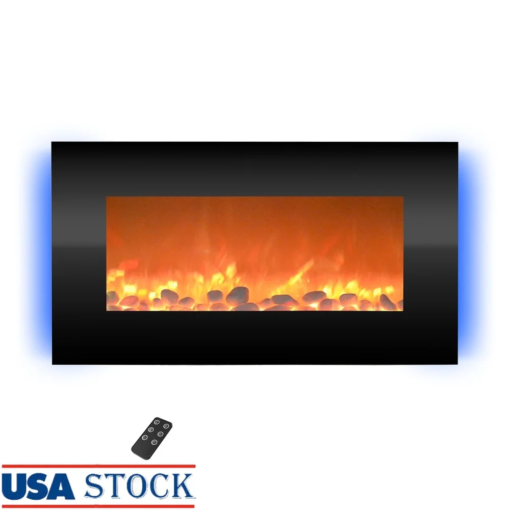

30-дюймовый настенный электрический камин с дистанционным управлением, регулируемый таймер нагрева, 13 цветов подсветки, 4 варианта яркости