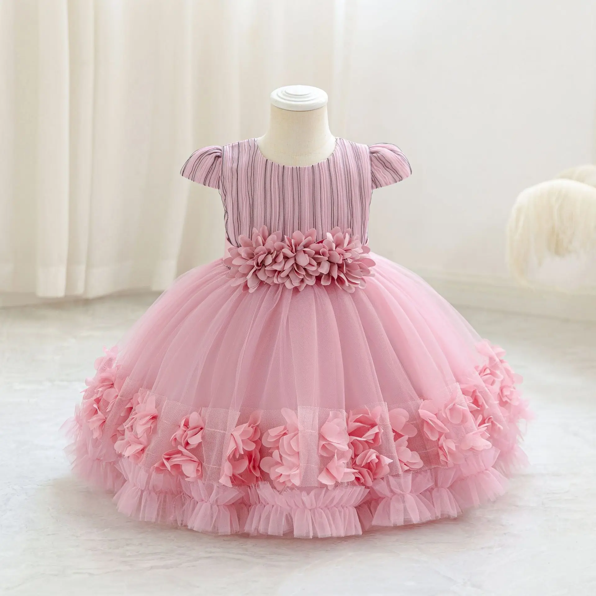 

HETISO полосатое праздничное платье с цветочным узором для маленьких девочек, детское бальное платье с лепестками на первый день рождения для рождественской подружки невесты, От 6 месяцев до 5 лет