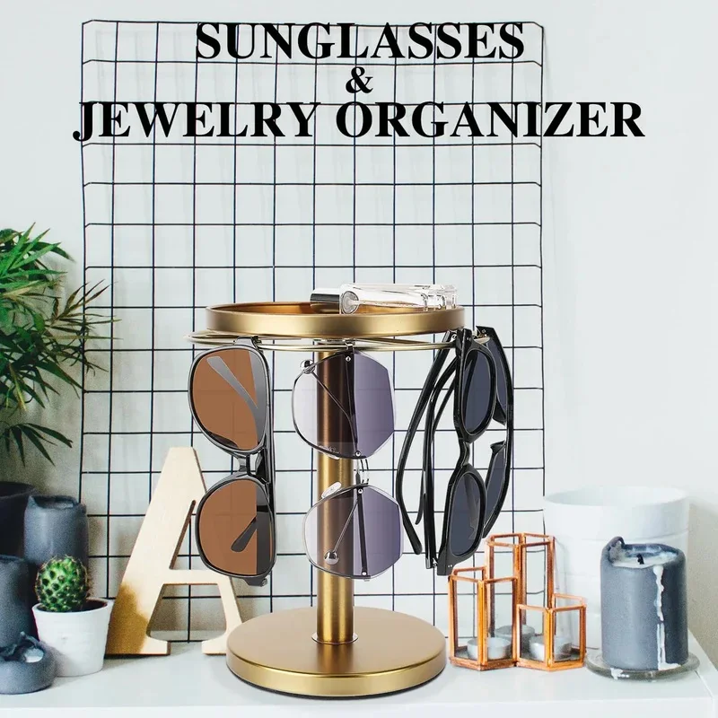 

Metal Desktop Glasses Frame Entrance Storage Rack Spin Store Sunglasses Holder Stand Table Space Storage Props Home Accessories