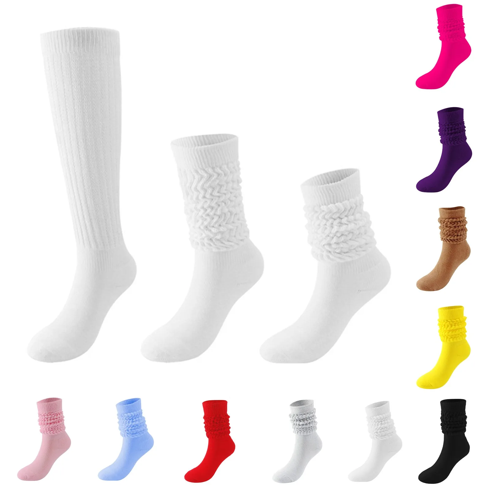 White Women Slouch Socks Jk Solid Color Middle Tube Scrunch Socks Casual Autumn Winter Comfortable Long Knee Sock