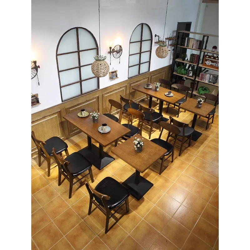 Furniture Nordic dining table and chair combination Modern milk tea shop Simple cafe Retro western restaurant Solid wood tables