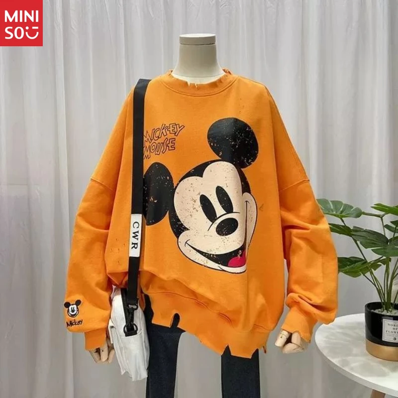 سترة ديزني ميكي ذات القلنسوة المتعثرة، سترة كورية كبيرة الحجم للنساء