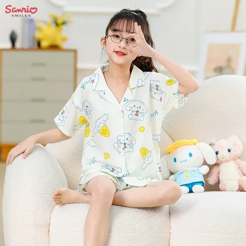 

Sanrio Cinnamoroll Kuromi Mymelody Children's Pajamas Set Anime Sleepwear Comfortable Short Sleeve Clothing Girl Boy Homewear