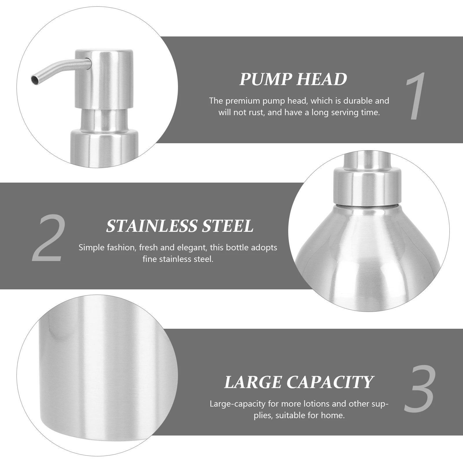 

Stainless Steel Soap Dispenser Lotion Bottle with Pump Bottles for Shampoo and Conditioner Shower Gel Refillable
