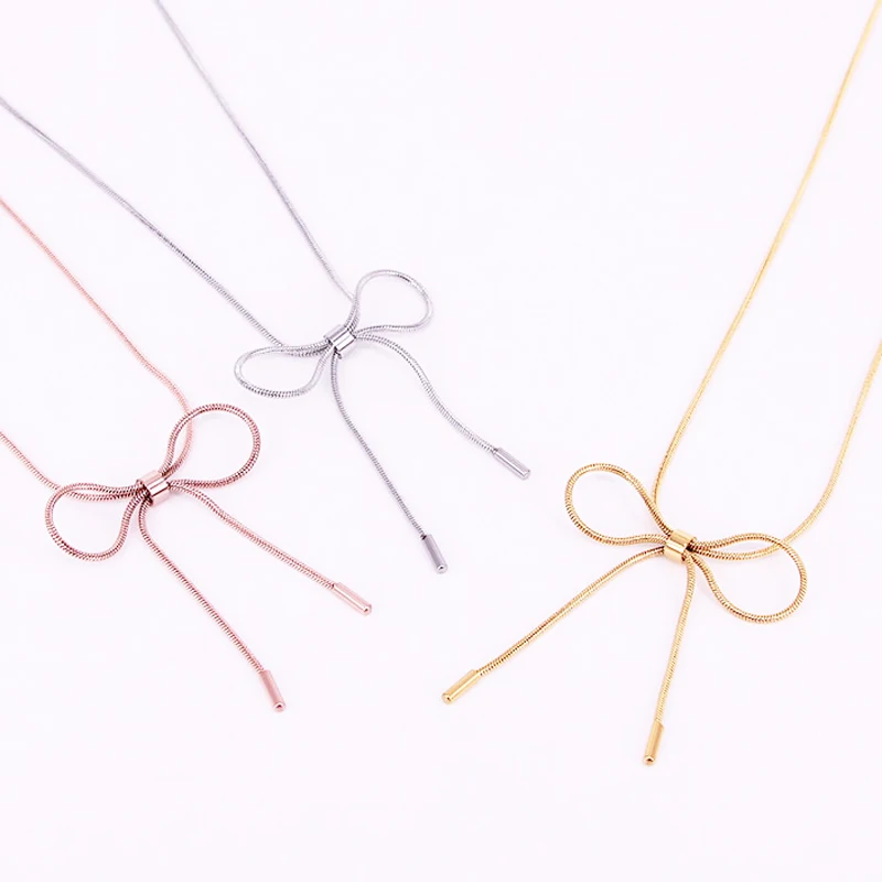 2024 Hot Style 316 Stainless Steel Bowknot Blow Chain Long Tassel Jewelry For Women Earrings Cute Gold Color Snake Chain