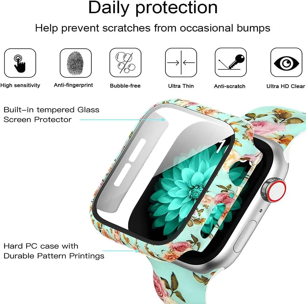 Glass+Case for Apple Watch 45 41 44 40mm 42mm 38mm,Full Cover Hard PC Bumper Protective Frame for iWatch Series 9/8/7/SE/6/5/4/3