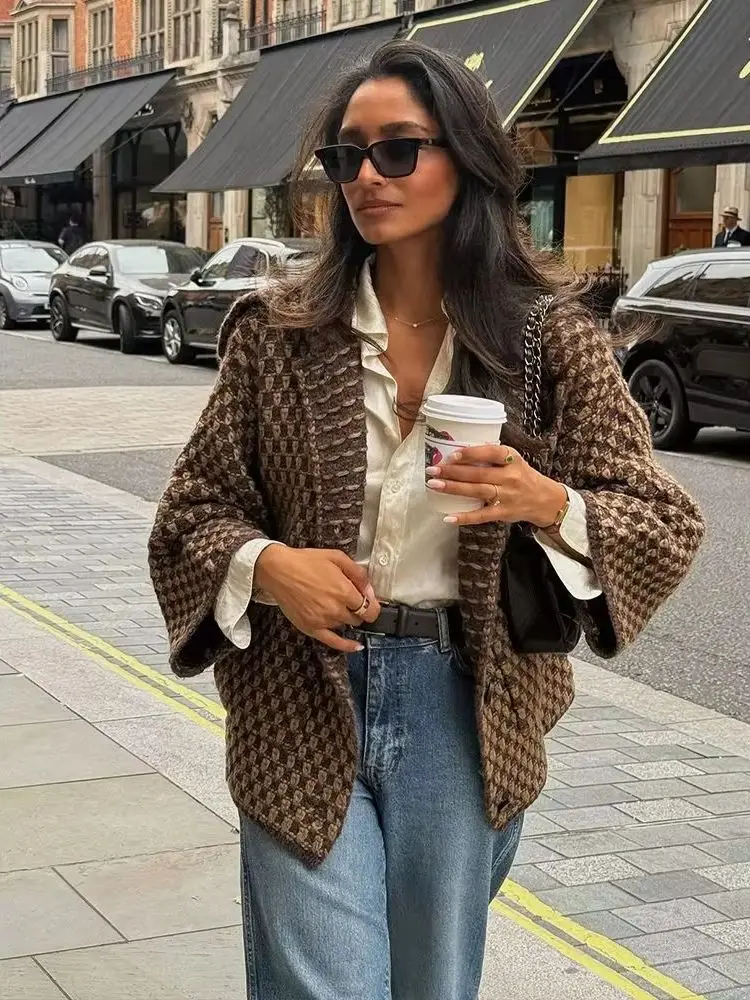 

HH женские осенние свободные уличные стильные модные вязаные кардиганы женские шикарные однобортные пальто с длинными рукавами и лацканами с карманами и украшением