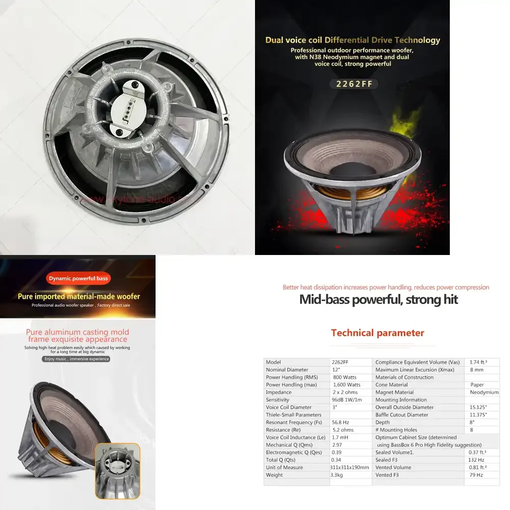 

Model 2262FF Neodymium Magnet Aluminum Frame Woofer Speaker Driver