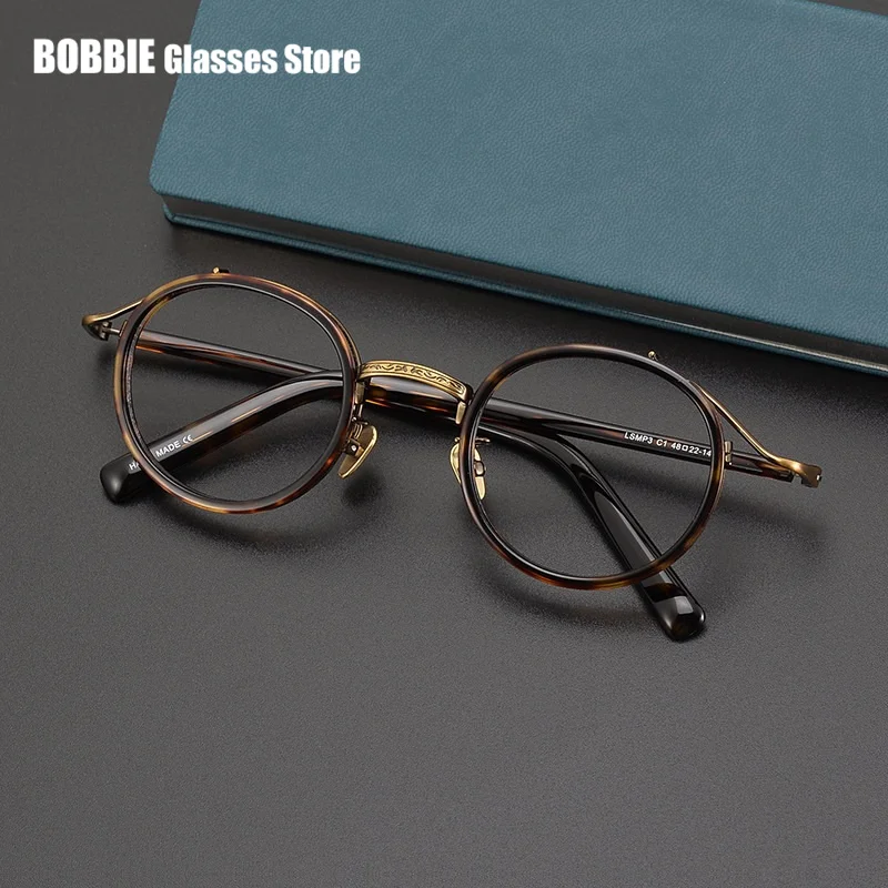 

Japanese Handmade Alloy Eyeglasses Frame Korean Version Trend Retro Myopia Eyewear Personalized Art Spectacle Rubber Acetate New