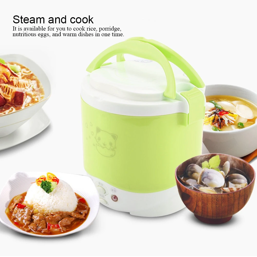 12V Mini Rice Cooker Car Truck Soup Porridge Cooking Machine Food Steamer Heating Lunch Box Meal Heater Warmer 1L