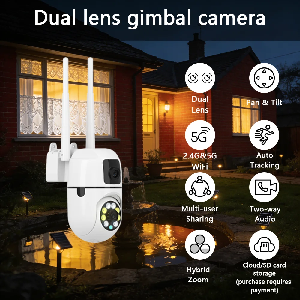 Ease Life App 1080P WiFi Waterproof Dual Lens System Camera Color Night Vision Motion Tracking Indoor Outdoor Security Y109