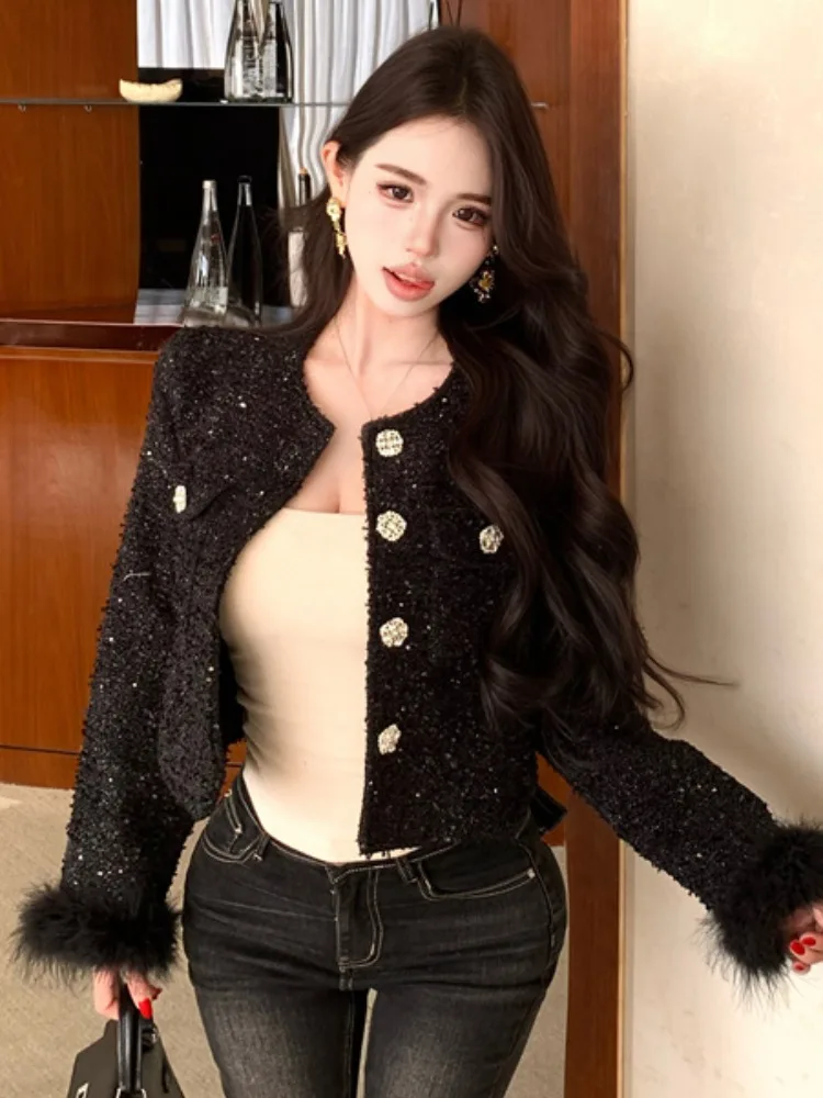 

Fashionable Short Ostrich Feather Sleeveless Women's Jacket Autumn Winter New Style Korean Version Thickened Winter Outerwear
