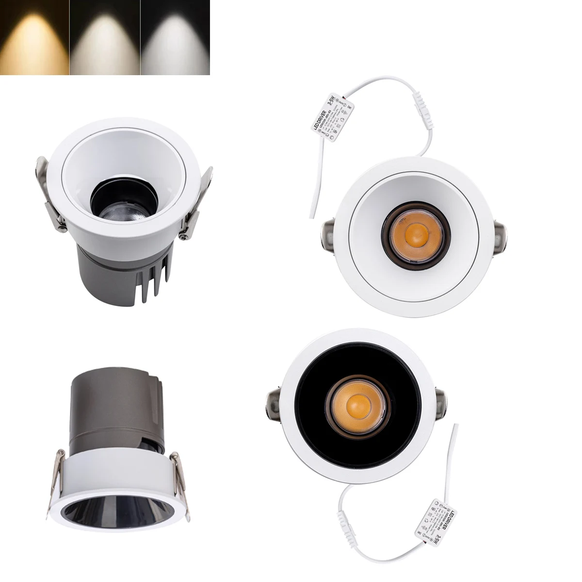 Spot lumineux LED encastrable en aluminium avec technologie COB, éclairage d'intérieur, luminaire de plafond, lumière à intensité réglable, idéal pour un placard ou une vitrine, 24 degrés, 5/10W, 110/220V