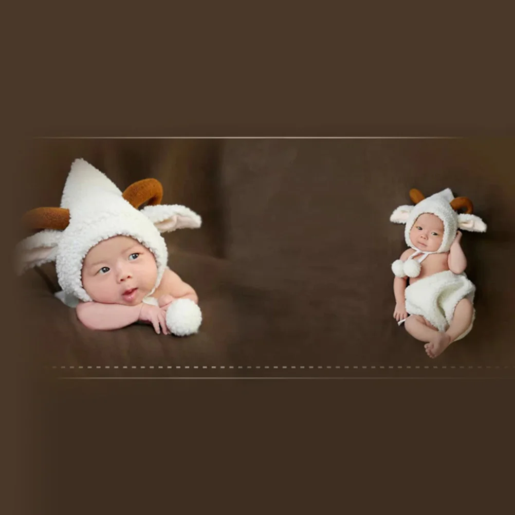 رائعتين الأغنام تصميم الطفل التصوير الملابس الوليد زي 0-6 متر الأبيض بسط الجلد ودية الزي لالتقاط الصور دش