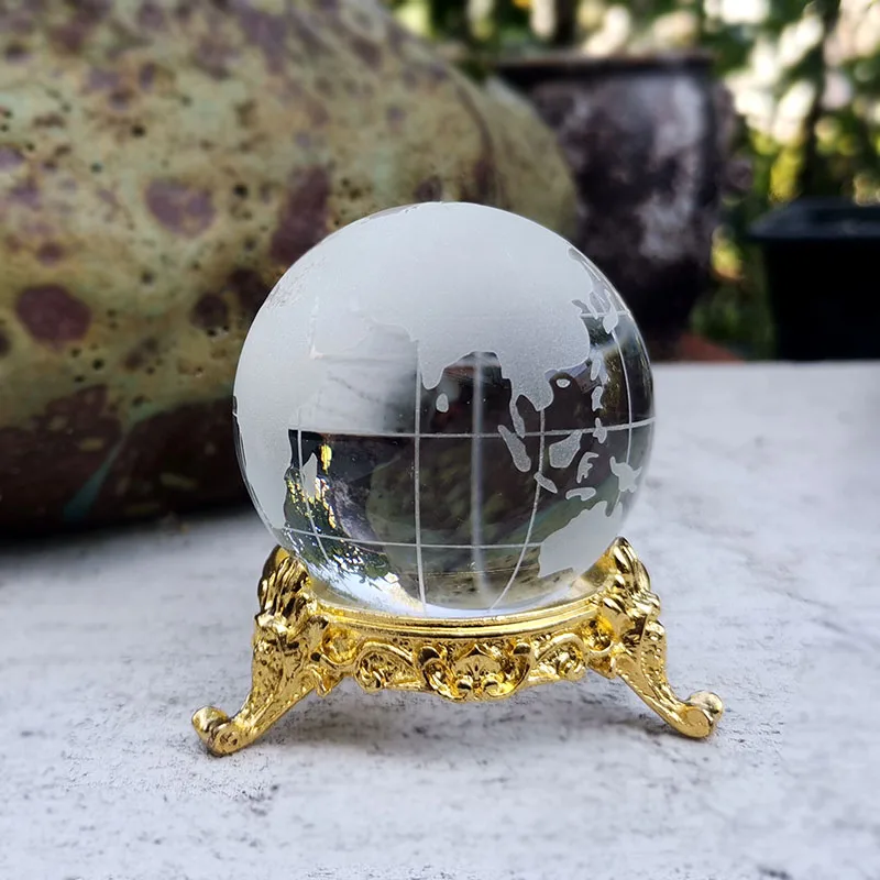 Crystal Round Earth Globe World Map Glass Ball Paperweight With Stand Crystals Sphere Home Desk Decor Ornaments Astronomy Crafts