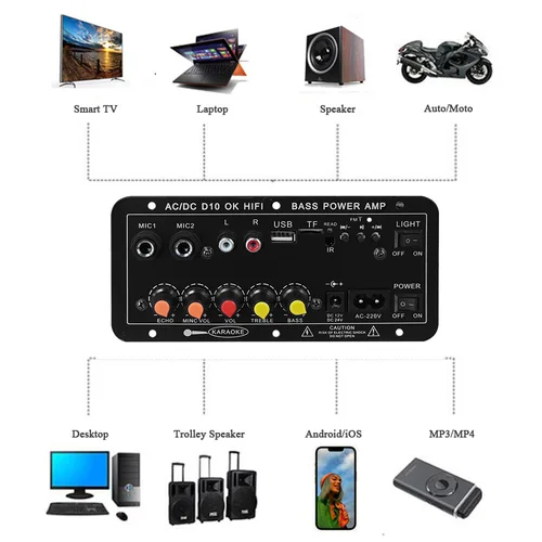 Imagen 2 del producto D10 110V 220V 12V D 10 placa amplificadora Digital Bluetooth Subwoofer micrófono Dual amplificador de Karaoke altavoz cine en casa DIY 30W