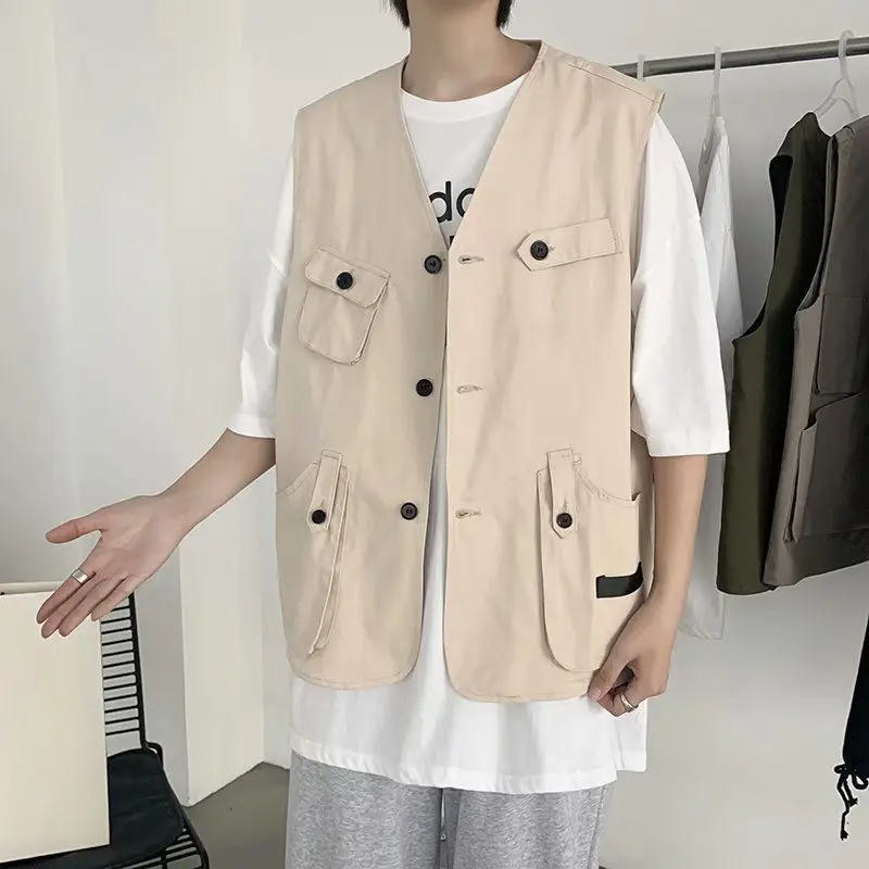 

Vintage Hong Kong Style Sleeveless Utility Jacket Men's Streetwear Casual Insulated Workwear Vest​