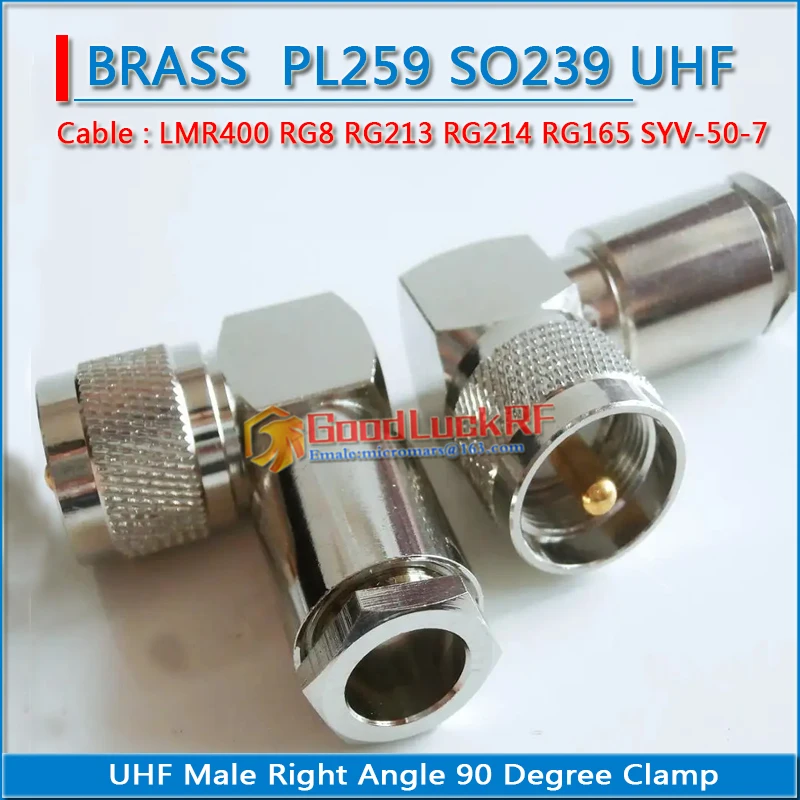 

PL259 SO239 UHF Male 90 Degree Right Angle Clamp For RG8 RG165 RG213 RG214 LMR400 7D-FB Cable RF Connector Coax Adapters Solder