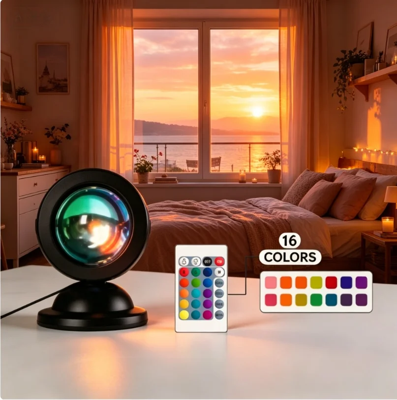 

RGB Sunset Lamp Projector 16 Colors LED Night Light with Remote Control USB Sunset Projection Lamp for Bedroom Photography Room