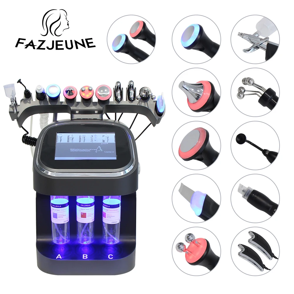 Venta caliente 10 en 1 máquina facial de exfoliación de diamante chorro de agua Aqua lifting facial vacío cuidado de la piel herramienta de spa de elevación de limpieza profunda
