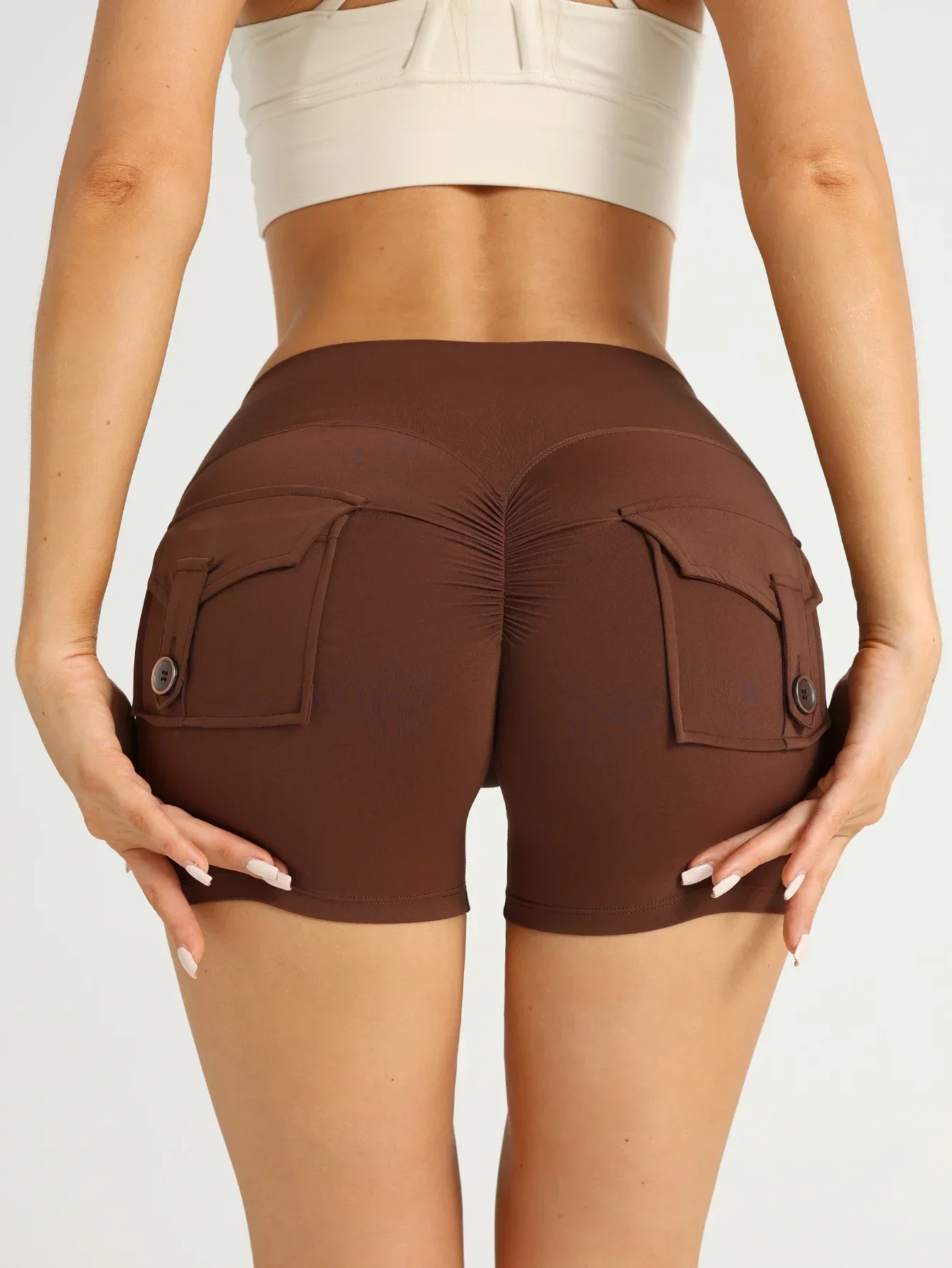 

Новые женские шорты для йоги с высокой талией, карманами и эффектом подтяжки бедер, дышащие, быстросохнущие, для бега, отдыха и занятий спортом на открытом воздухе