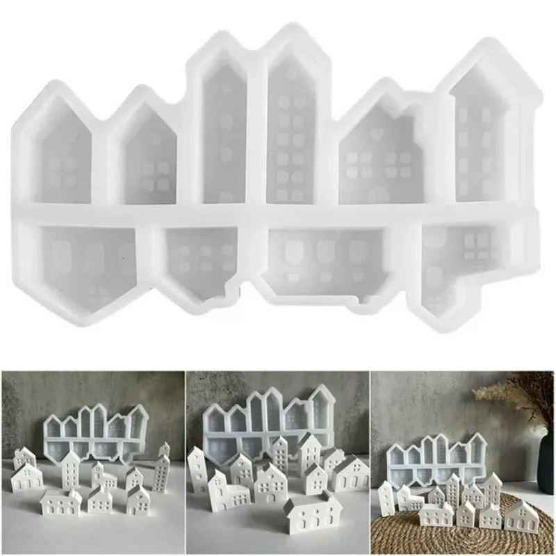 Molde versátil para casa de Navidad con diseño europeo, adecuado para proyectos de yeso de fundición de resina epoxi DIY, creaciones de aromaterapia