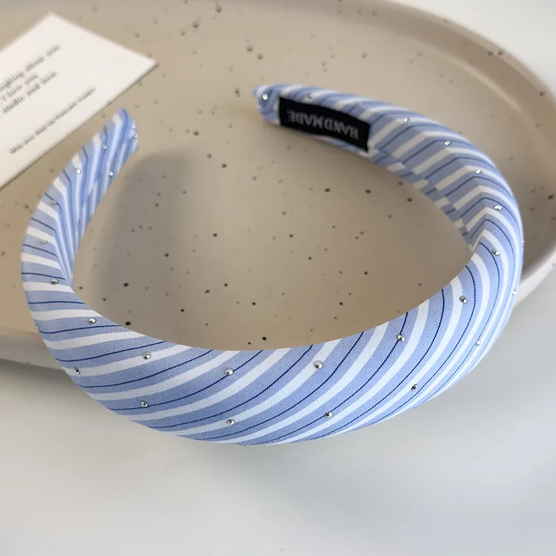 Beach Blue Striped Headbands New Twill Fabric Sponge Hair Hoop for Womans Girls Sweet Elegant Hair Band Fashion Retro Headdress