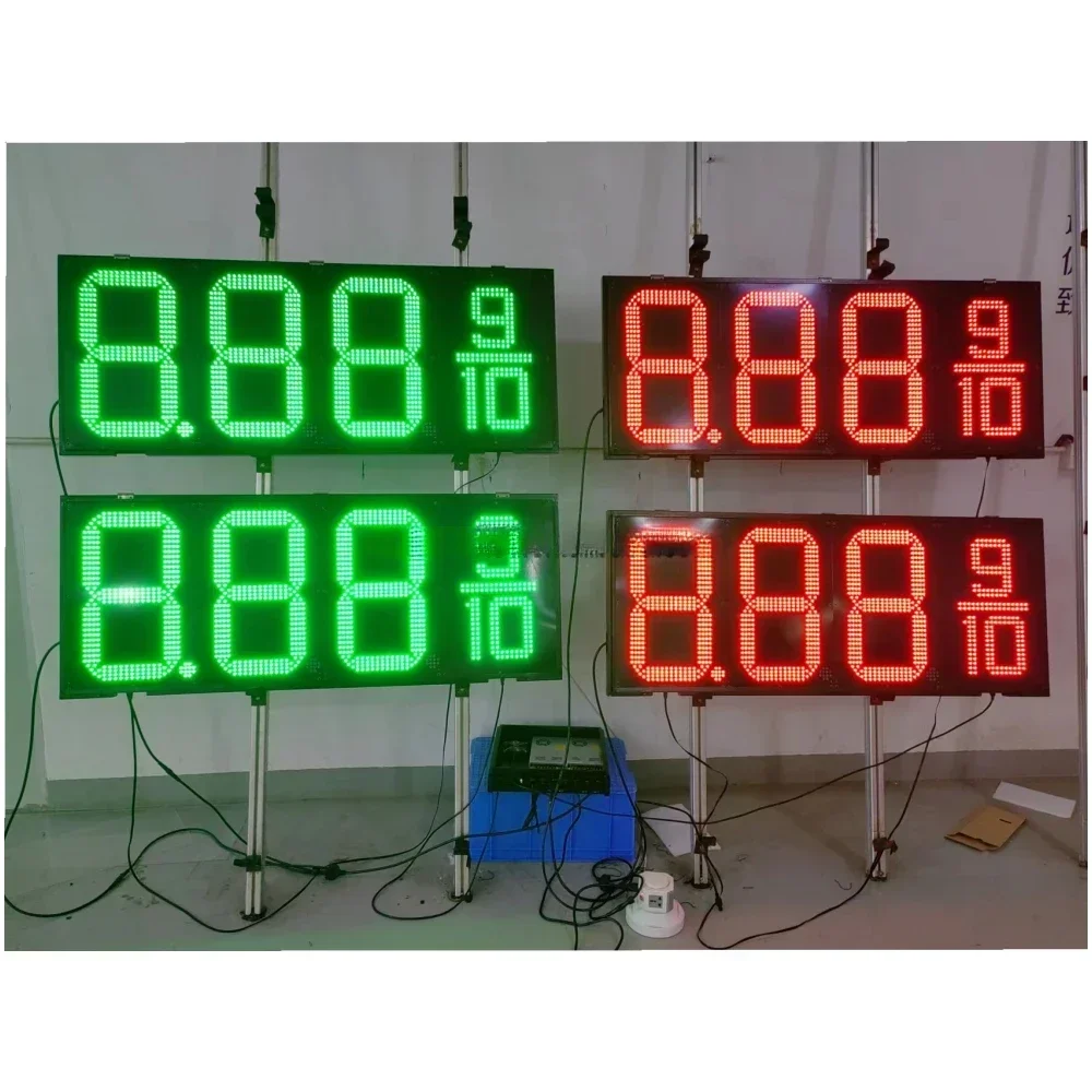 8.88 9/10 Green Red White Led Gas Station Price Display Sign Board For Petrol Station With Double Sided