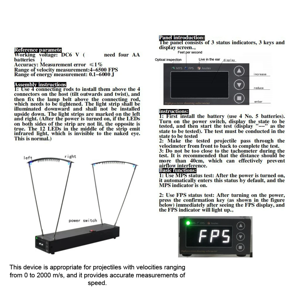 Velocimetry Speed Measuring Instrument 0-2000MPS Bow Velocity Measurement Tool Aluminum Alloy Canopy-type Speedometer