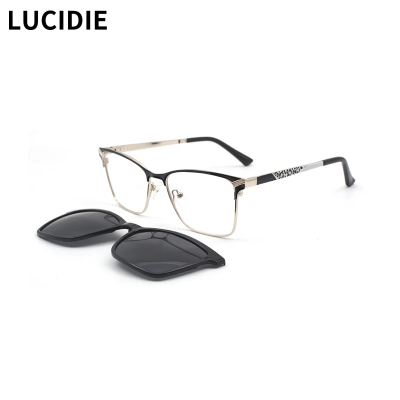 LUCIDIE Metal  Retro Clip on Cateye  Magnetic Sunglasses Women Fashion Brand Designer Optical Myopia Eyeglasses Frame FNA013