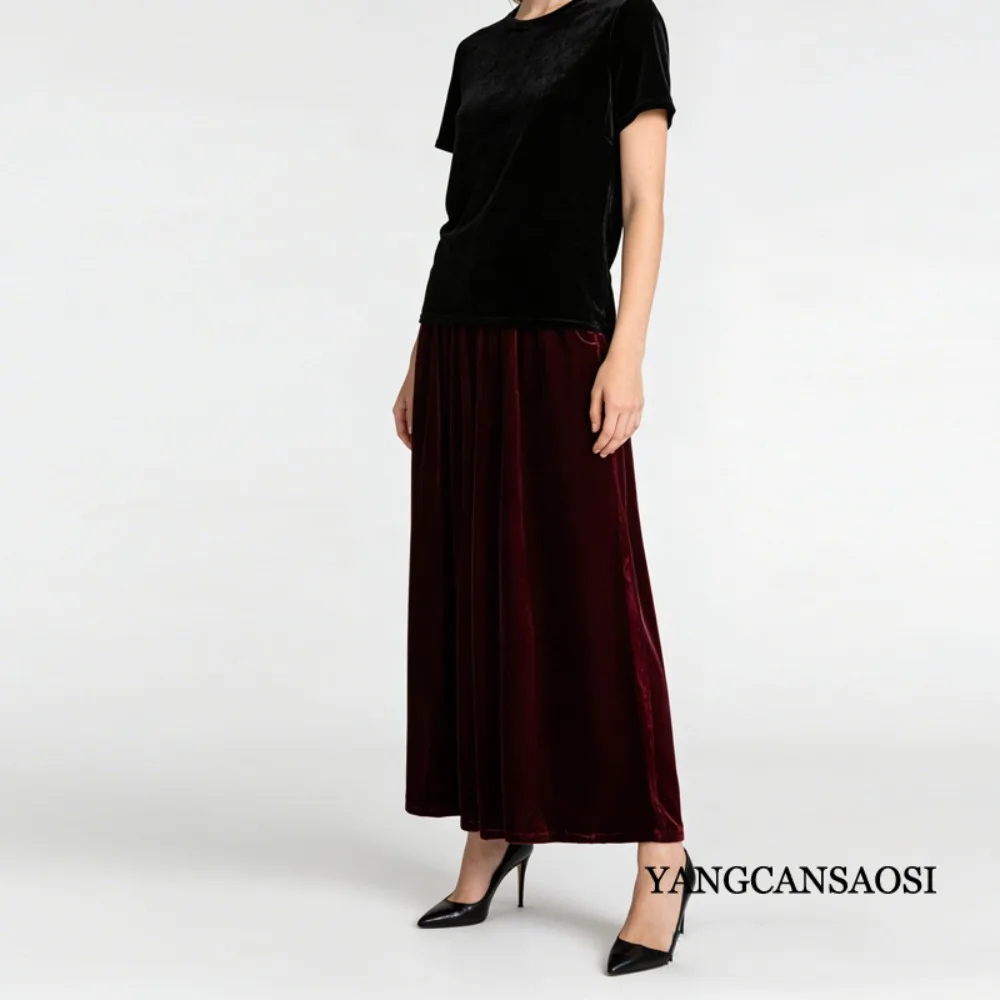 Light Luxury 30% Natural Mulberry Silk Velvet Pants, Women's Wine Red Versatile Wide Leg Pants, 2026 Fashionable Spring New