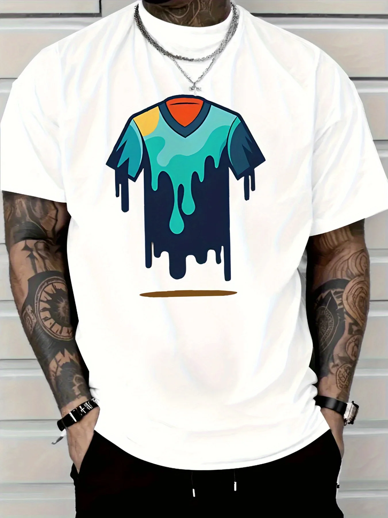 2025 Nueva camiseta casual de algodón puro para hombre con un diseño gráfico vibranteIdeal para uso diario